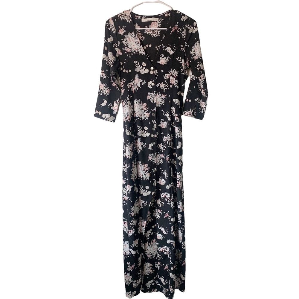 REVOLVE Stillwater Maxi Black Floral Dress Button Down Size XS